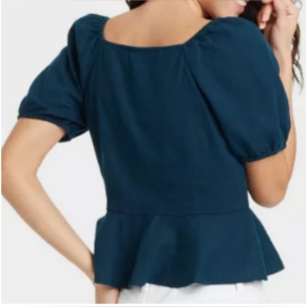 Universal Thread Linen Navy Peplum Button-Up Blouse XL NWT - Picture 2 of 12